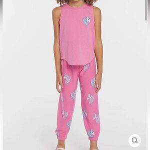 Chaser pink Unicorn Girls Vintage Jersey Shirttail Muscle matching set